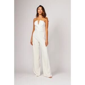 Jay Godfrey Dawson Strapless Satin Wide Leg Jumpsuit Diamond‎ White Sz:2 Ret$345